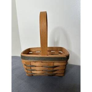 Longaberger 1993 Small Rectangle Basket With Handle Green Brown Vintage Signed